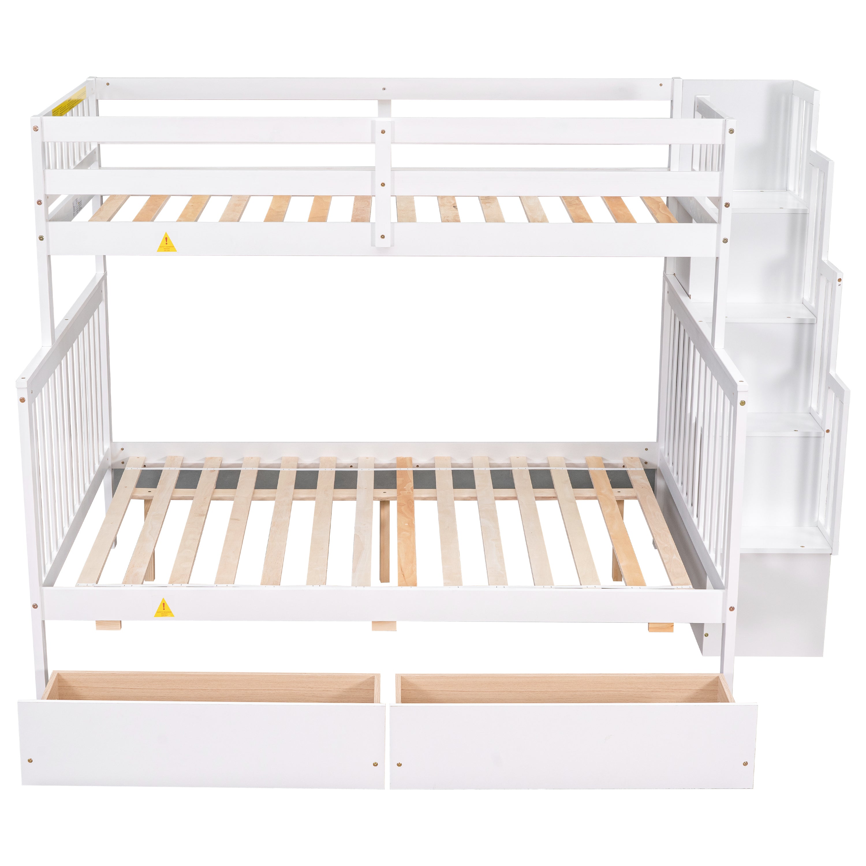 Twin Over Full Bunk Bed with 2 Drawers and Staircases, Convertible into 2 Beds, the Bunk Bed with Staircase and Safety Rails for Kids, Teens, Adults, White - Atlantic Fine Furniture Melbourne FL