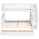 Twin Over Full Bunk Bed with 2 Drawers and Staircases, Convertible into 2 Beds, the Bunk Bed with Staircase and Safety Rails for Kids, Teens, Adults, White