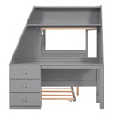 Bunk Bed With Trundle And Built In Desk, 3 Storage Drawers And Shelf