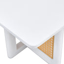 Chinese Style White Solid Wood And Imitation Rattan Coffee Table