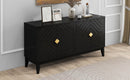 4 Door Sideboard Storage Cabinet For Living Room And Dining Room, 2 Large Cabinets With Gold Handles And Adjustable Shelf - Black