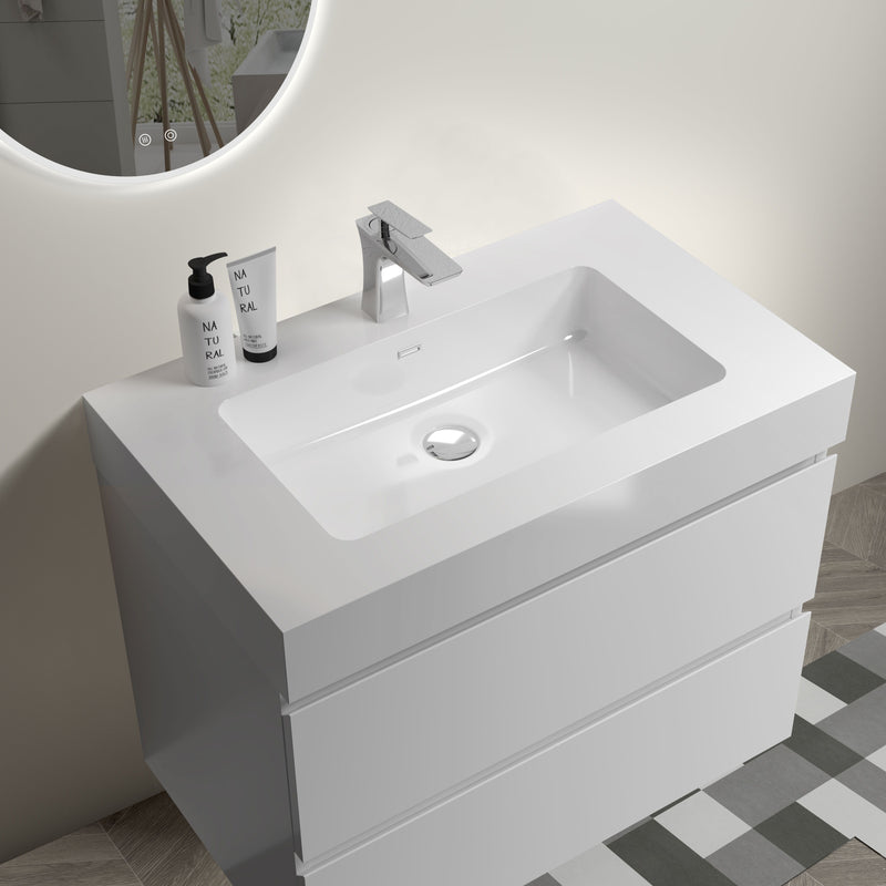 Alice - Bathroom Vanity With Large Storage, Sink Wall Mounted Floating Bathroom Vanity For Modern Bathroom, One-Piece Sink Basin Without Drain And Faucet