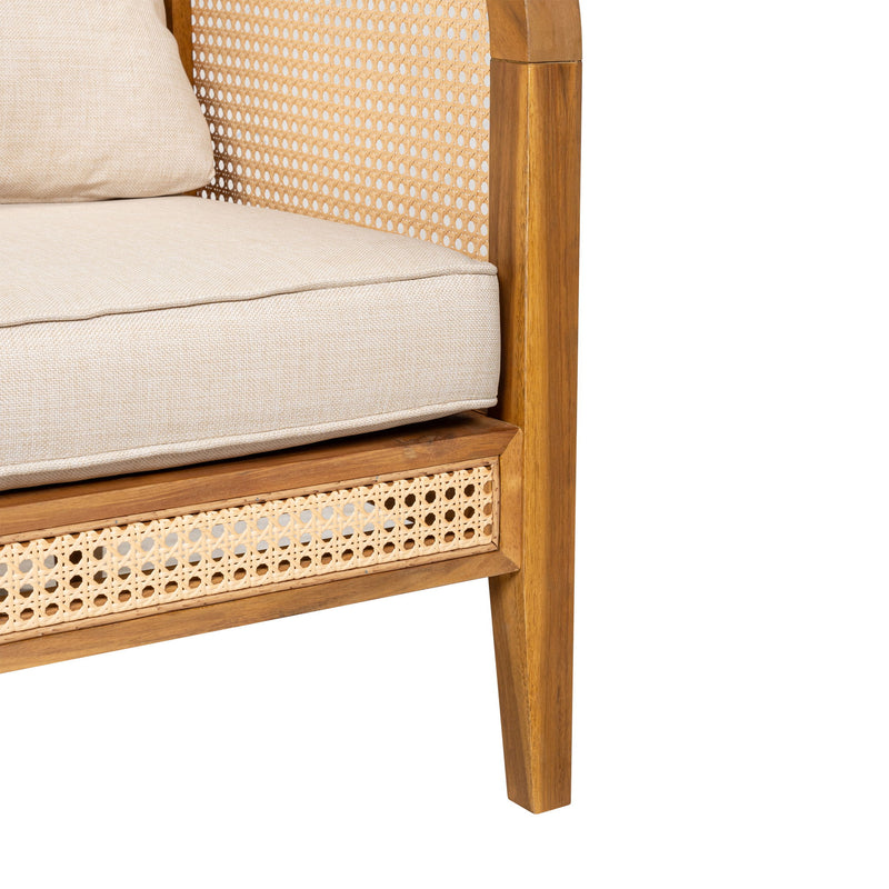 Kirkby - Bohemian Outdoor Patio Cushioned Arm Chair With Weatherproof Wooden Frame - Teak / Beige