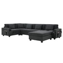 U Shaped Sectional Sofa 6 Seat Couch Set With Oversized Ottoman, Hidden Armrest Storage And Cup Holders USB Charging Ports Wide Seat Sofa