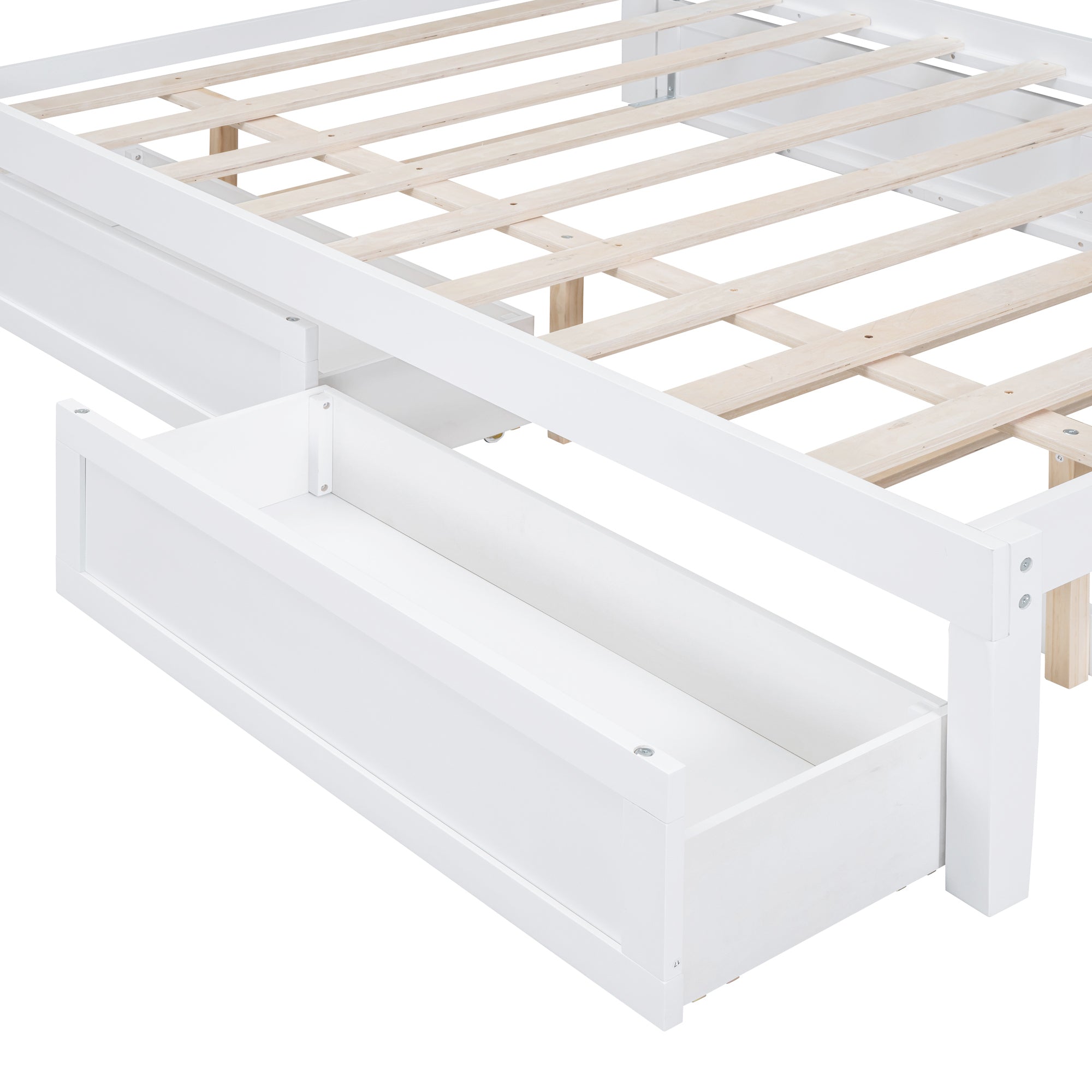 Full Size Elegant Bed Frame with Rattan Headboard and Sockets ,White - Atlantic Fine Furniture Melbourne FL