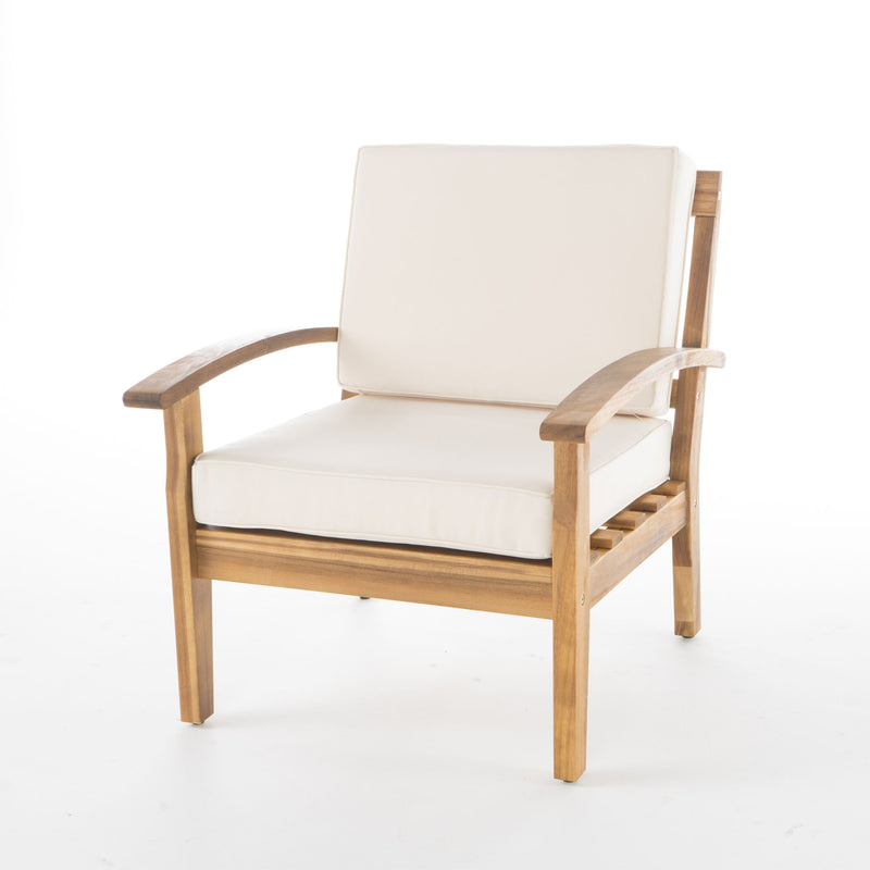 Outdoor Club Chair With Cushion And Acacia Wood Frame - Teak