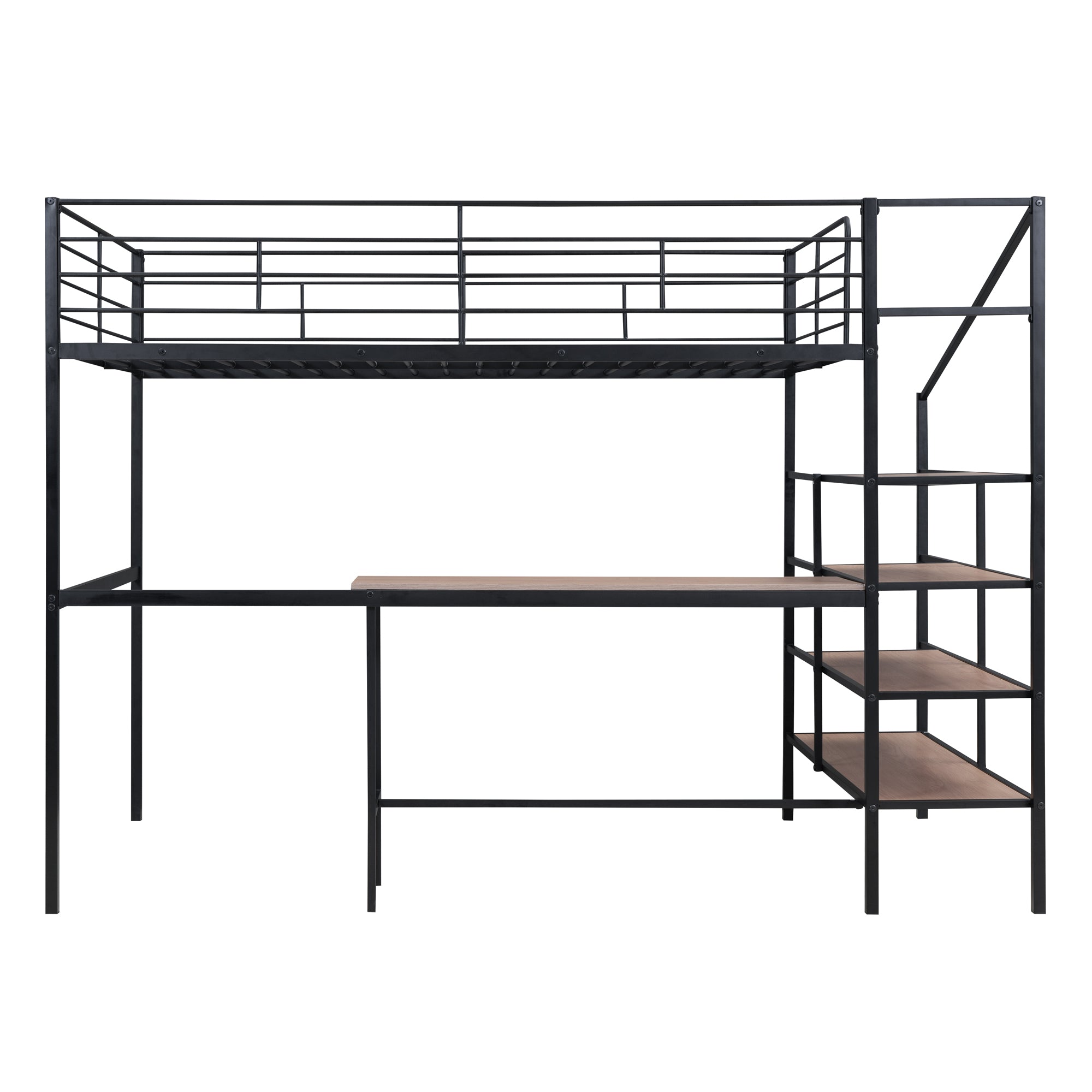 Full Size Metal Loft Bed with Desk and Lateral Storage Ladder, Black - Atlantic Fine Furniture Melbourne FL