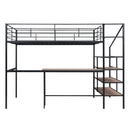 Full Size Metal Loft Bed with Desk and Lateral Storage Ladder, Black
