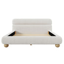 Queen Size Contemporary Low Profile Upholstered Bed With Teddy Fleece Boucle Fabric And Solid Round Legs - White