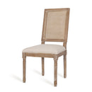 French Country Dining Chair With Rectangular Cane Backrest And Smooth Upholstered Seating