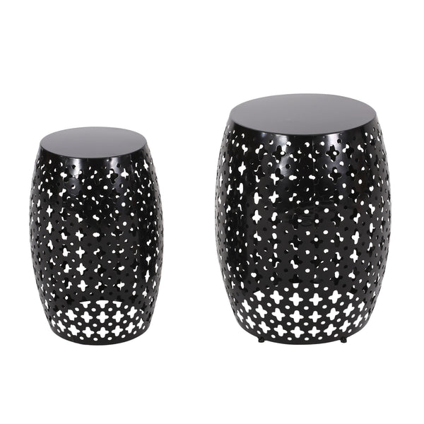 Modern Outdoor Metal End Table Set With Durable Iron Frame - Black