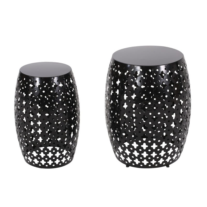 Modern Outdoor Metal End Table Set With Durable Iron Frame - Black