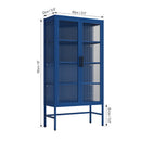 Double Glass Door Storage Cabinet with Adjustable Shelves and Feet Cold-Rolled Steel Sideboard Furniture for Living Room Kitchen BLUE