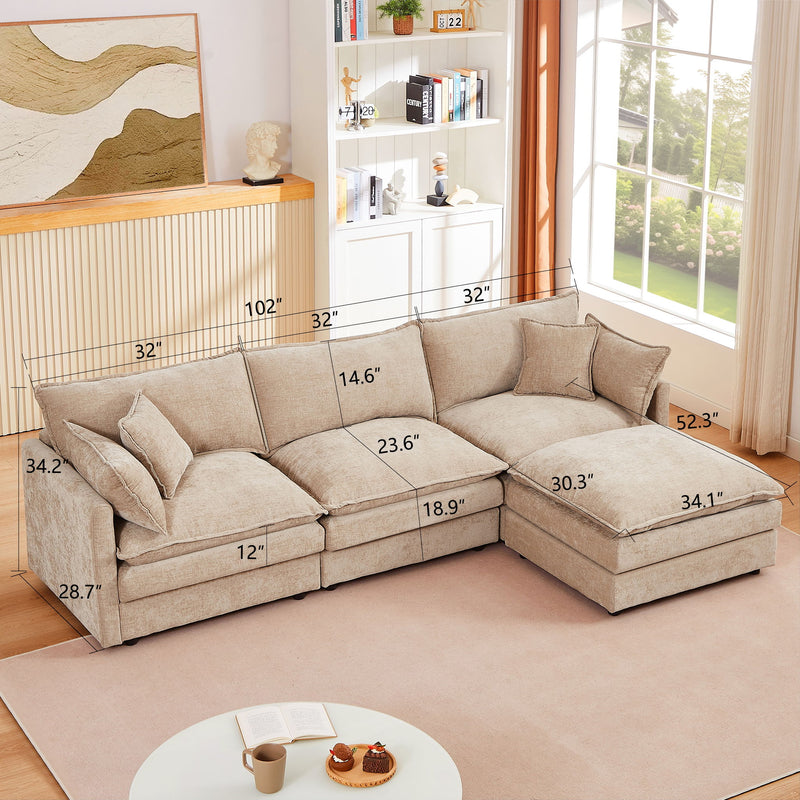 Modular L-Shaped Sectional Sofa With Movable Ottoman - Coffee