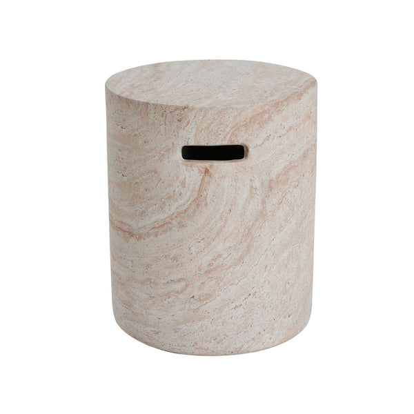 Modern Concrete Side Table With Travertine , Indoor / Outdoor Use - Beige