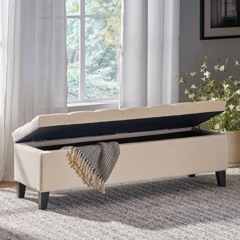 Nebulous - Upholstered Storage Ottoman With Diamond Tufting - Ivory