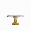 Luxury Round 59" Sintered Stone Dining Table With Stainless Steel Hourglass Base, Scratch & Heat Resistant Surface - Golden / White