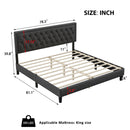 King size Panel Bed Frame with Adjustable Button-Tufted Headboard for Bedroom/Linen Upholstered/Wood Slat Support/Easy Assembly,Dark Grey