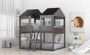 Full Over Full WoodBunk Bed with Roof, Window, Guardrail, Ladder(Antique Gray)( old sku: LT000031AAE )
