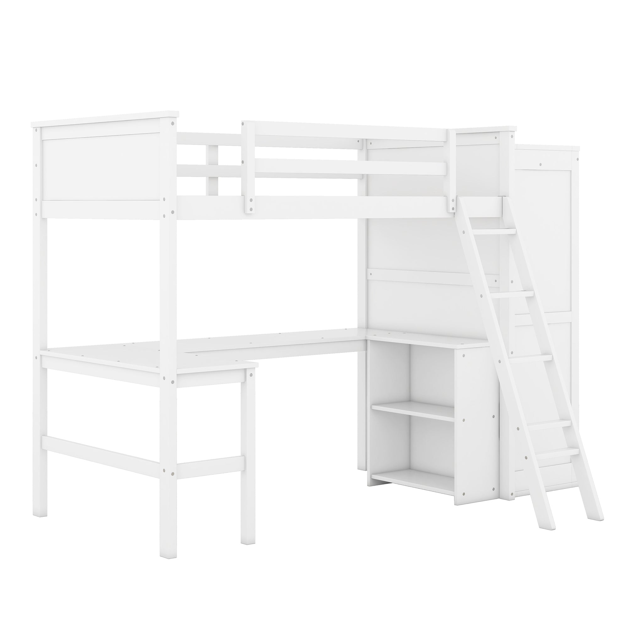 Twin size Loft Bed with Desk, Shelves and Wardrobe-White - Atlantic Fine Furniture Melbourne FL