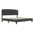 King size Adjustable Headboard with Fine Linen Upholstery and Button Tufting for Bedroom,  Wave Top  Dark Grey