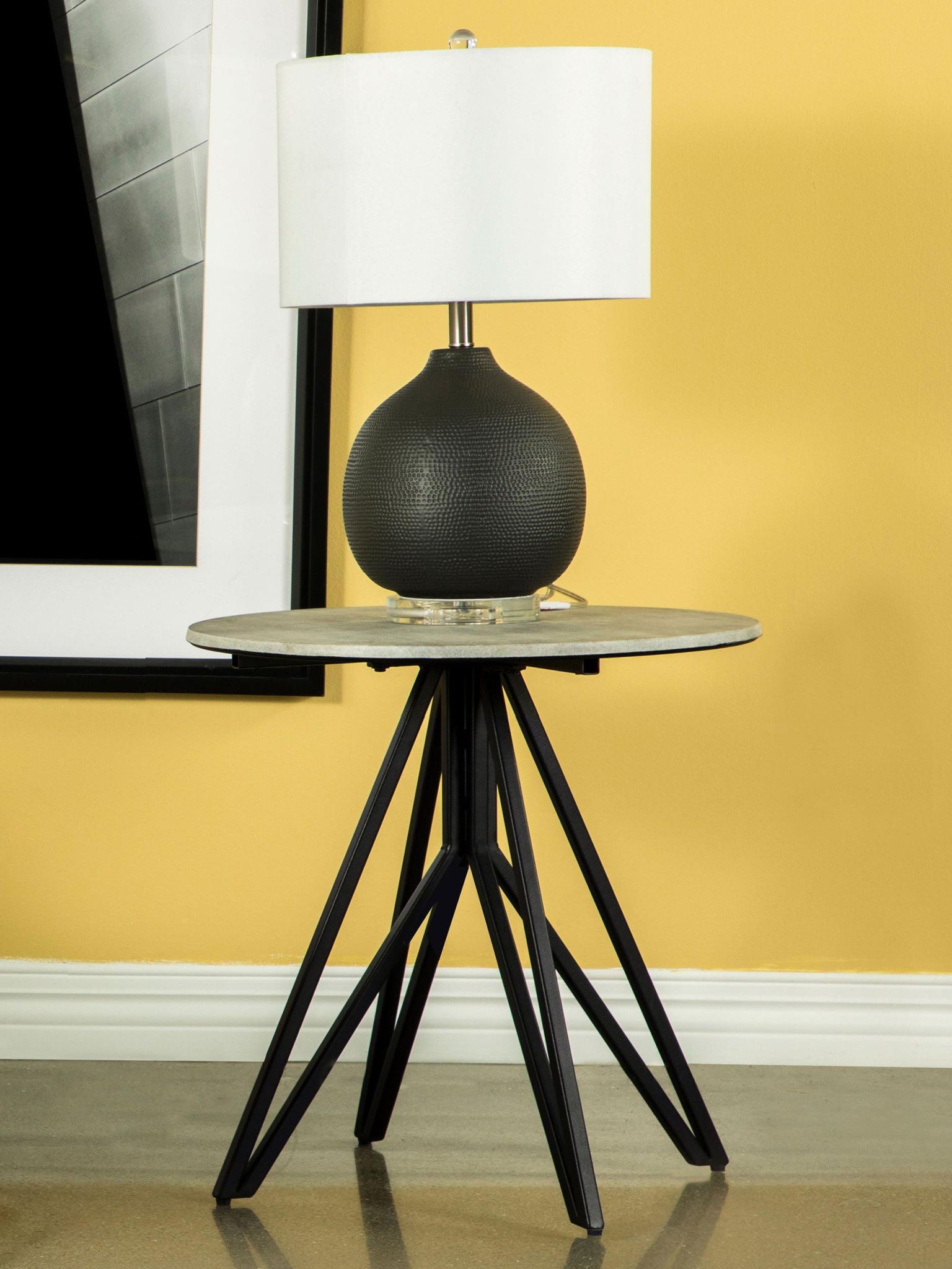 Hadi Round SmartTop Side End Table Cement and Gunmetal - Atlantic Fine Furniture Melbourne FL