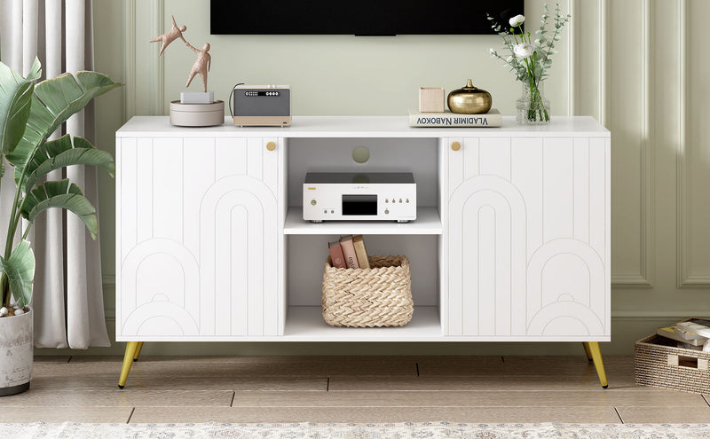 Modern TV Stand With Adjustable Shelf, Handles And Anti-Tip Device
