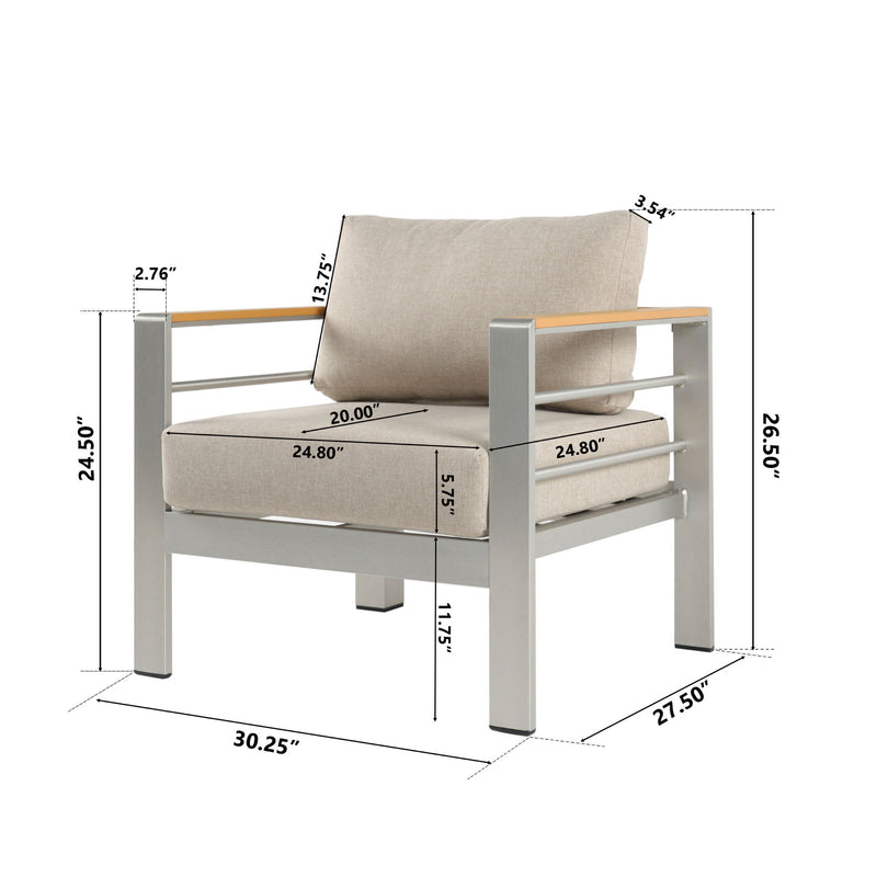 Cora - Outdoor Aluminum Club Chair - Silver / Beige
