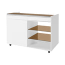 Multi-Functional Storage Island Movable Storage Cabinet Island Vanity Dresser With 3 Side Storage Drawer, A Reversible Top Storage Space And 2 Glass Display Shelves - White