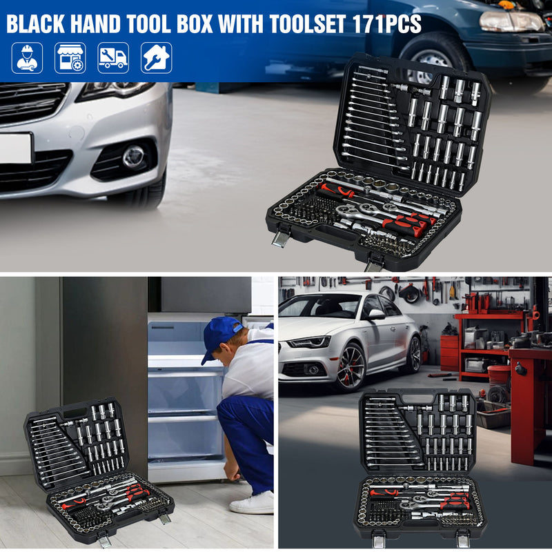 Tool Kit And Socket Wrench Set 216 Pieces Basic Portable Manual Repair Tool Set For Home Use Includes Case And Ratchet Wes And Wrenches - Black