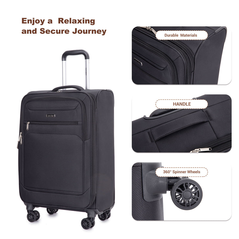 3 Piece Luggage Sets, Softshell Suitcase Spinner Wheels