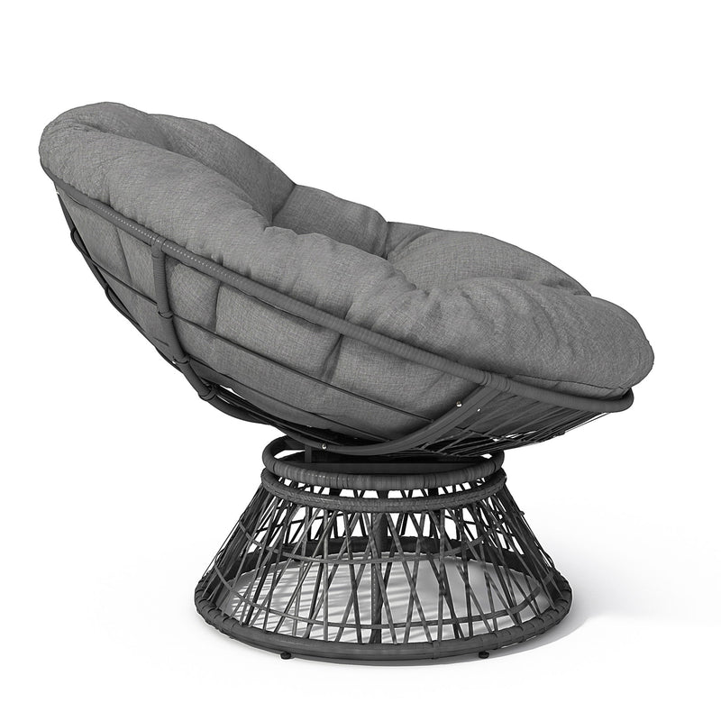 Ergonomic Wicker Chair With Cloud Thick Density Cushion, 3 Proof Cover High Capacity Iron Frame Fluid 360° Swivel