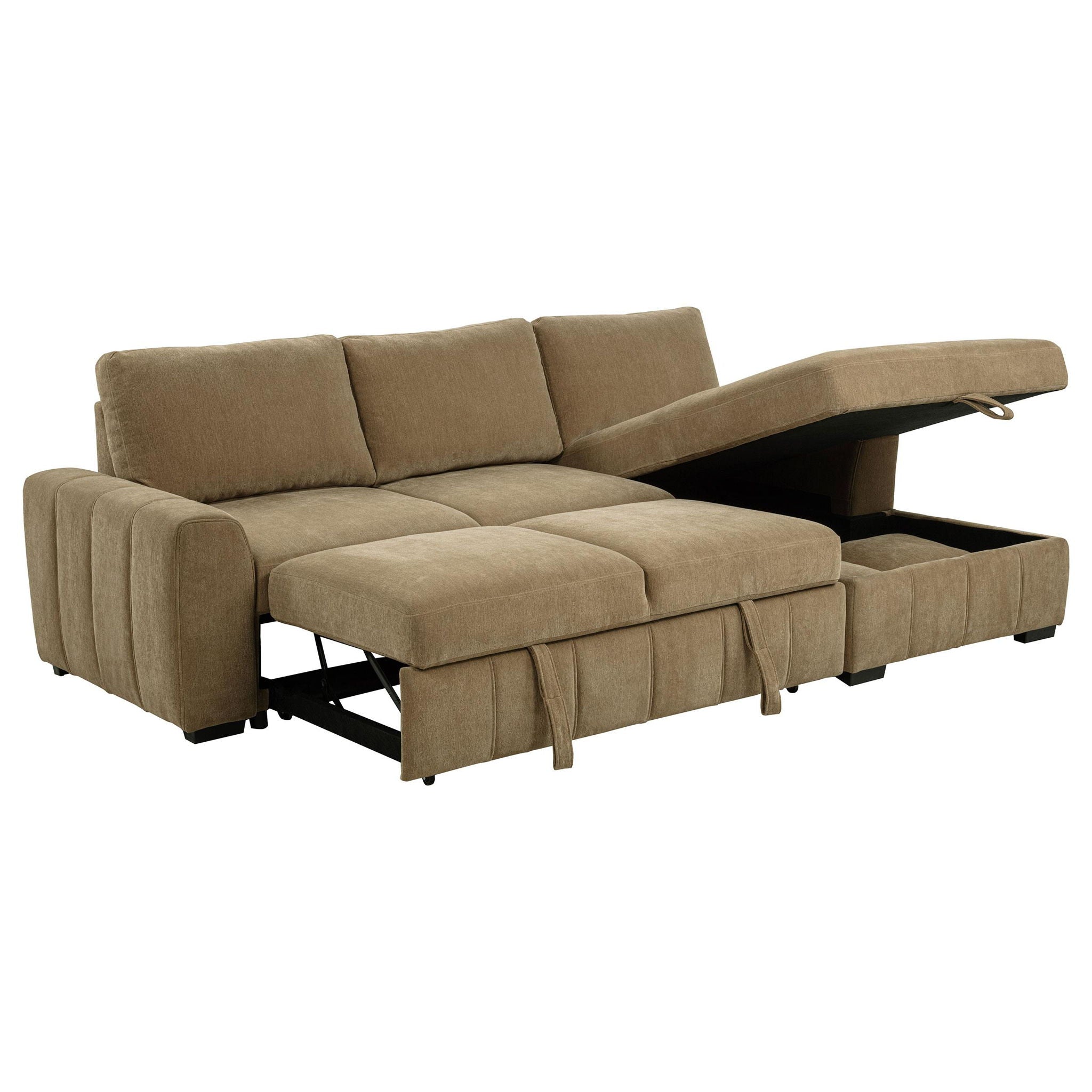 Pastrana Upholstered Sleeper Sectional Sofa RAF Chaise Camel_x000D_ - Atlantic Fine Furniture Melbourne FL