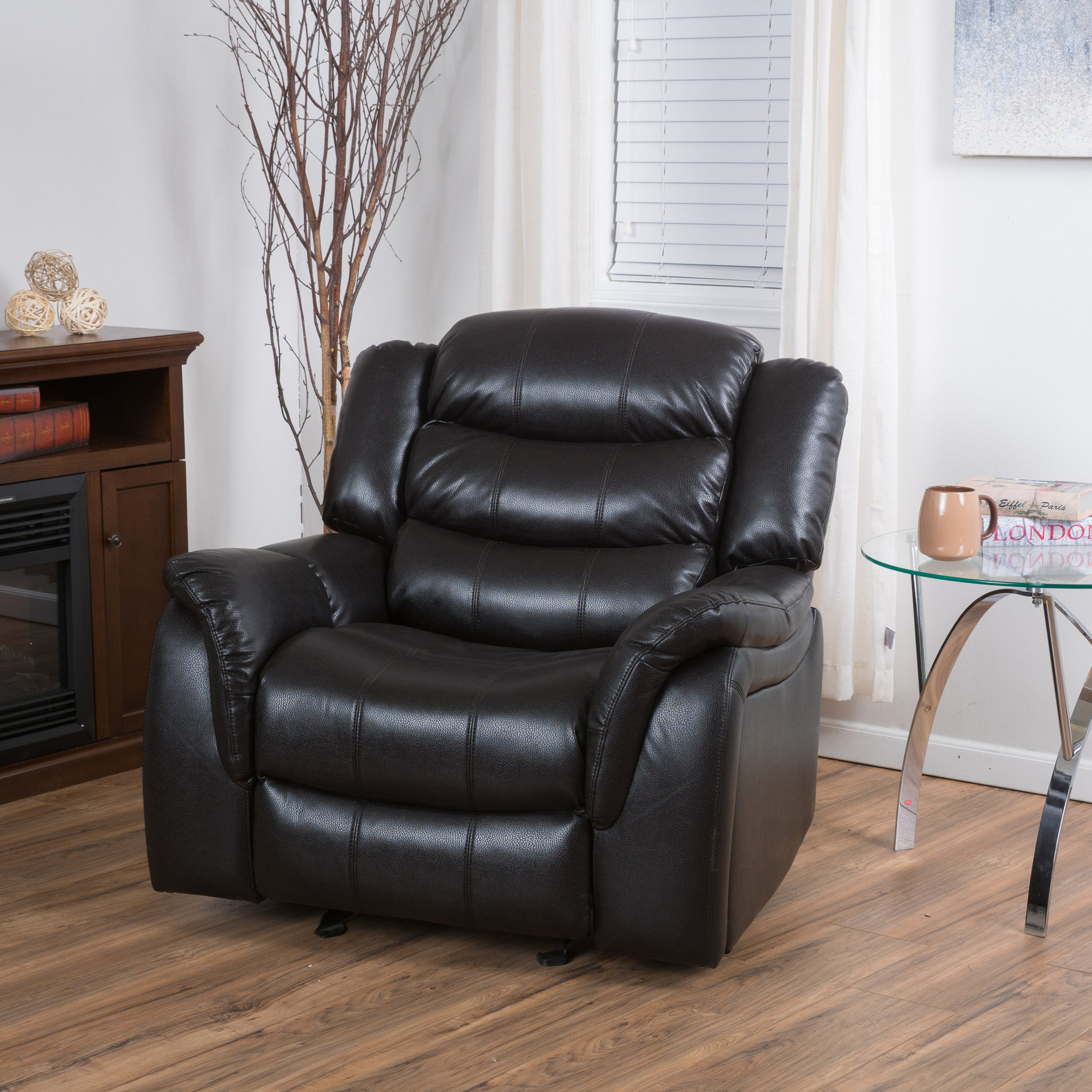 Classic Design Recliner, Black Berry PU Upholstery Recliner, Glider Recliner(Old SKU:57412.00BLK)