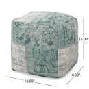 Ocean - Square Pouf Ottoman And Floor Cushion - Teal / Beige