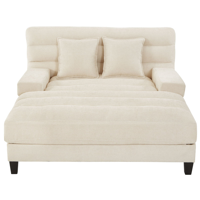 Chaise Bed Lounge Sofa Chair With Adjustable Backrest And LED Light Strip - Beige