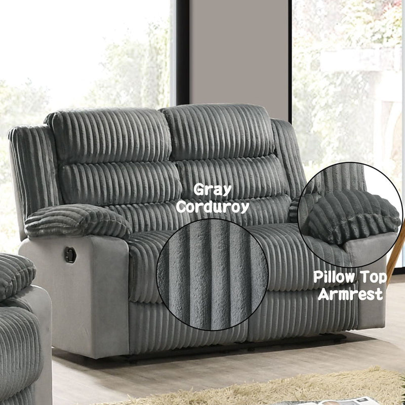 Lesley - Motion Loveseat - Gray Corduroy & Velvet
