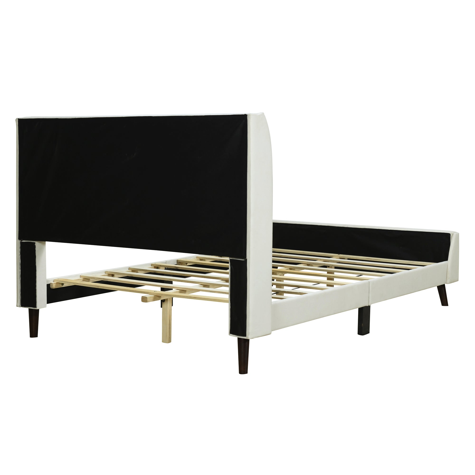 Full Size Upholstered Platform Bed, Velvet, Beige - Atlantic Fine Furniture Melbourne FL