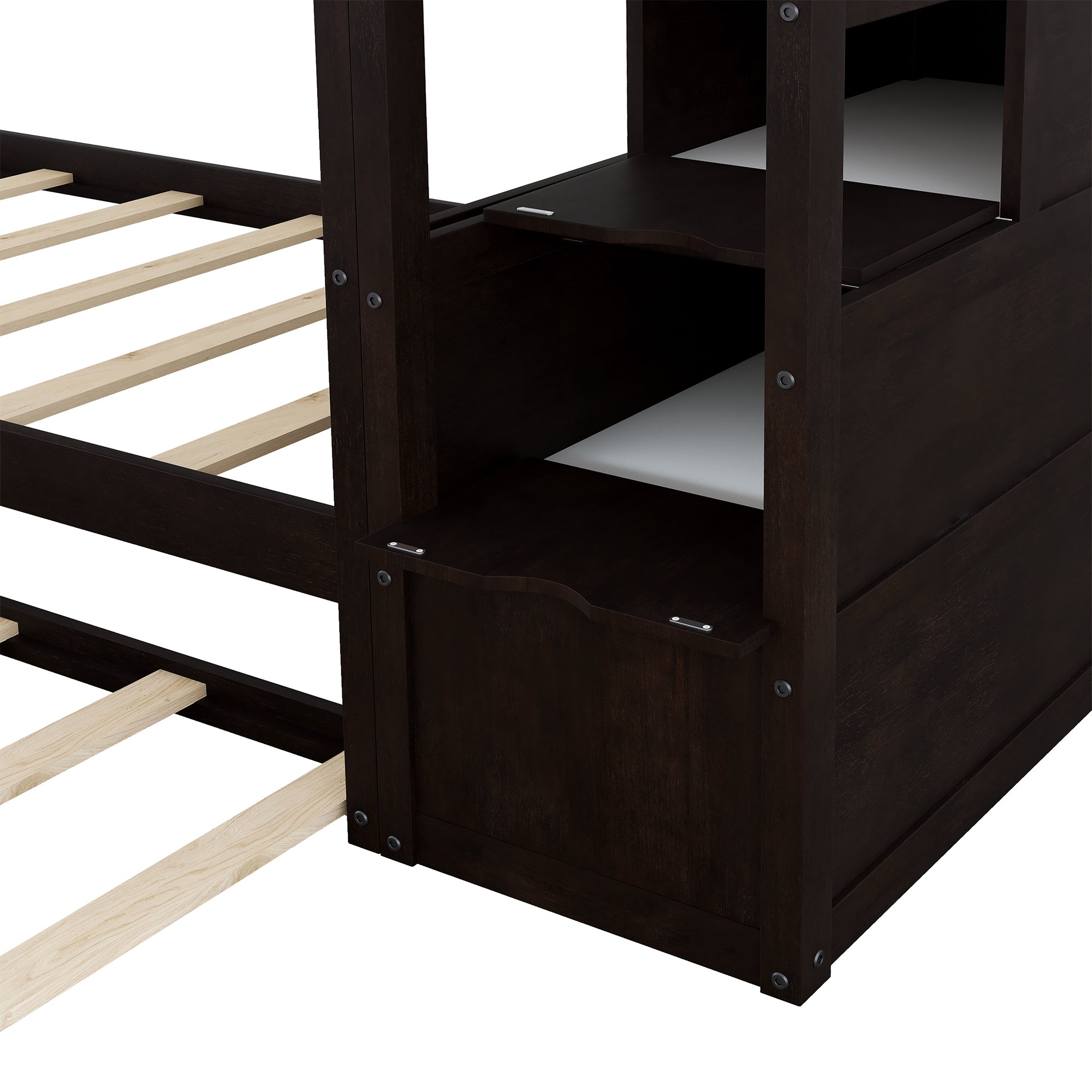 Twin-Over-Twin Bunk Bed with Twin Size Trundle and 3 Storage Stairs,Espresso (OLD SKU :LP000064AAP) - Atlantic Fine Furniture Melbourne FL