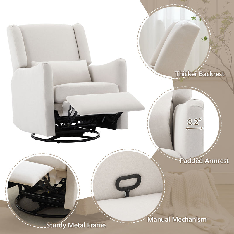 Wide Wingback Swivel Rocker Recliner Chair For Living Room