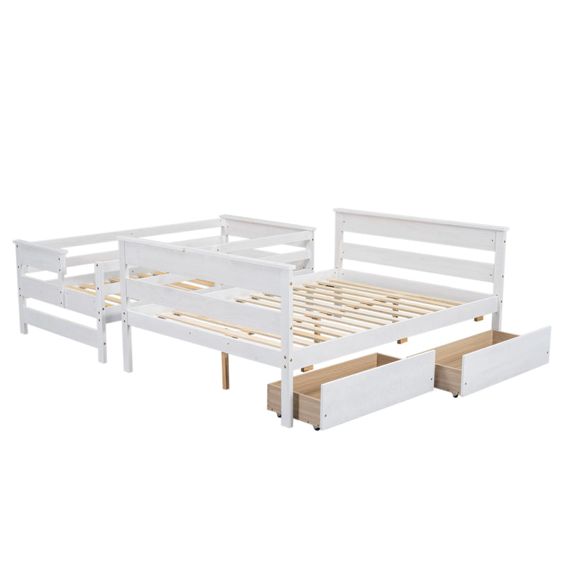 Wood Twin over Full Bunk Bed with 2 Drawers, White