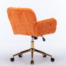 Office Chair, Artificial Rabbit Hair Home Office Chair With Golden Metal Base, Adjustable Desk Chair Swivel Office Chair, Vanity Chair