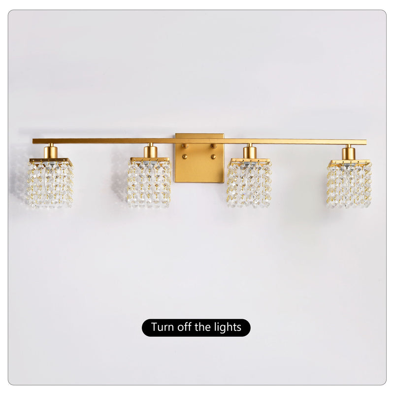4 Light Bathroom Light, Modern Vanity Lights With Crystal Shade, Vintage Light Fixture Bathroom Over Mirror Wall Lights For Kitchen Dinning Room Bedroom Hallway (Does Not Include Light Bulbs) - Gold