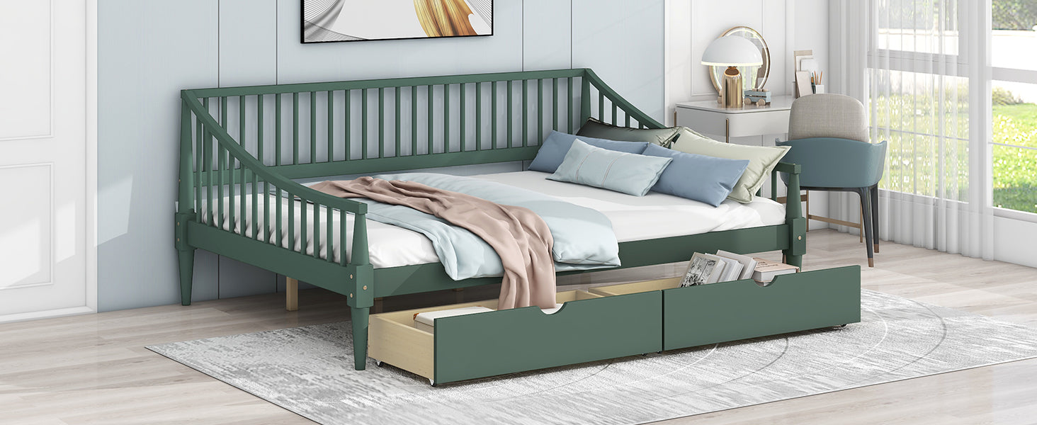 Full Size Daybed with Two Storage Drawers and Support Legs, Green - Atlantic Fine Furniture Melbourne FL