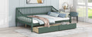 Full Size Daybed with Two Storage Drawers and Support Legs, Green