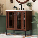 30" Vintage Bathroom Vanity With Ceramic Sink, Modern Bathroom Vanity Cabinet With 2 Soft Close Doors, Equpiied With 4 Sturdy Iron Legs - Antique Dark Brown