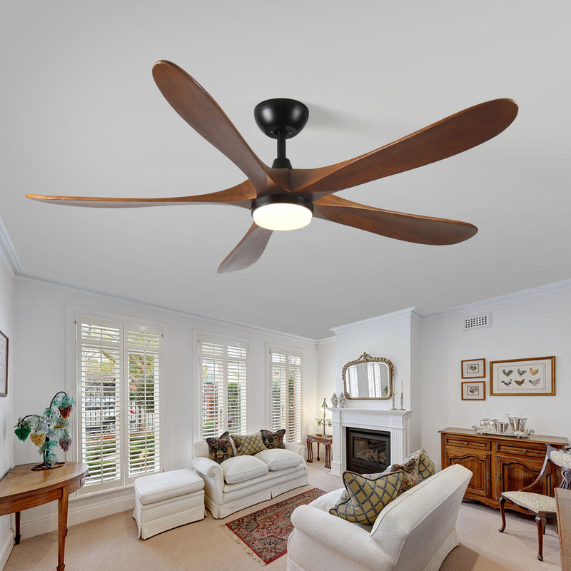 Solid Wood With Remote Control With Light (LED) Modern DC Motor Indoor / Outdoor 5 Blade Ceiling Fan For Patios, Bedrooms And Farmhouses - Antique Brown