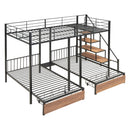 Full over Twin-Twin Triple bunk bed with drawers and staircase, Black