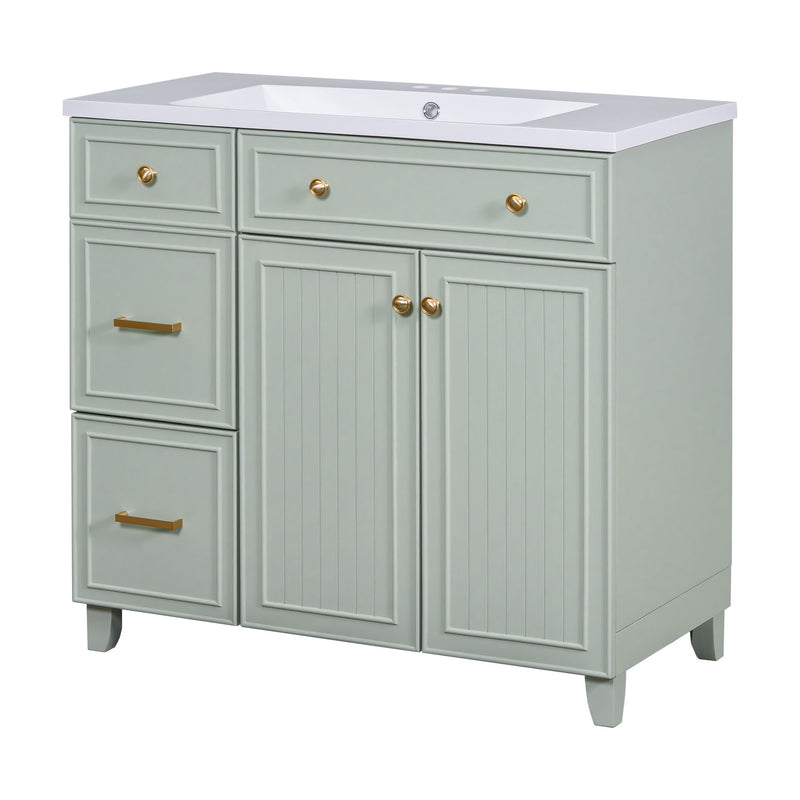 Bathroom Vanity, Transitional Style Bathroom Cabinet With Resin Sink, Single Bathroom Cabinet, With 2 Drawers And 1 Adjustable Storage Shelf, 2 Soft-Close Doors