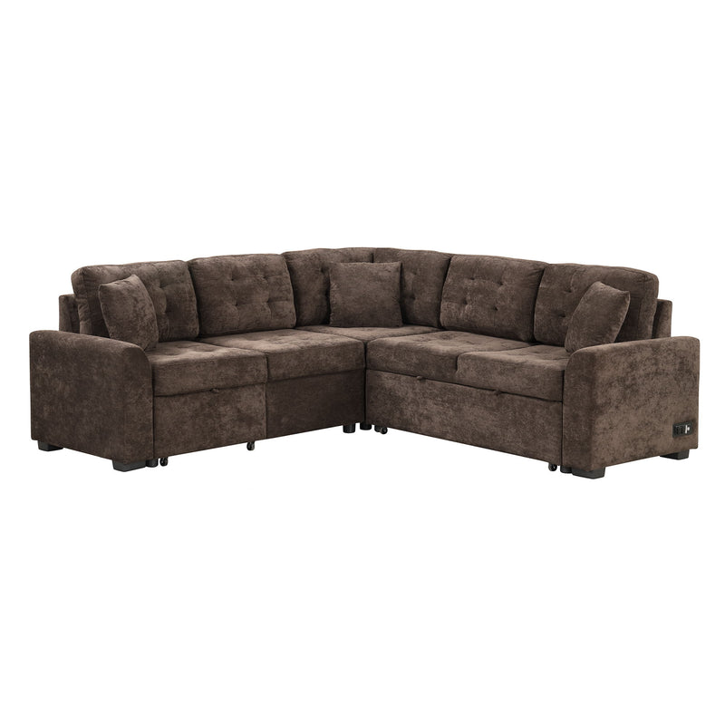 L-Shape Sofa Bed Pull-Out Sleeper Sofa With Wheels, USB Ports, Power Sockets For Living Room